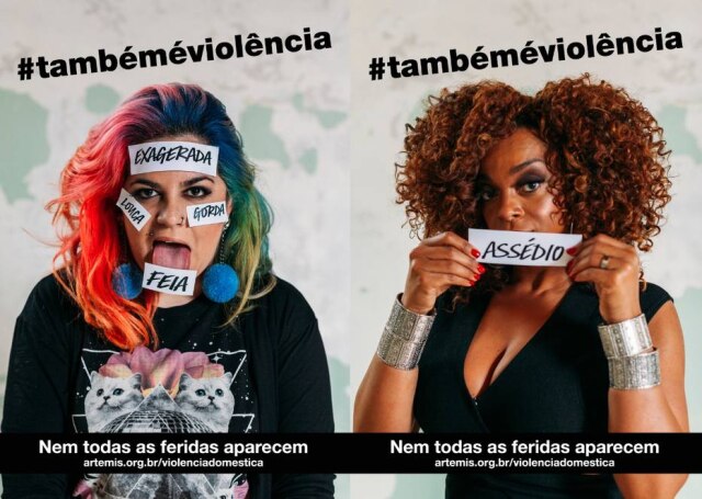 Divulgação Maíra Medeiros e Paula Lima na campanha #TambémÉViolência, da Lush.