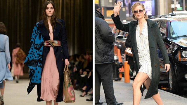 Divulgação A atriz Jennifer Lawrence apostou em um jogos de proporções para atualizar o casaco da Burberry