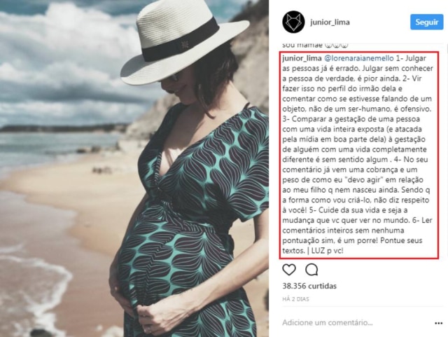 Instagram.com/junior_lima Fã critica Sandy em post de Junior Lima.