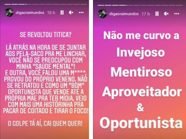 Instagram/@digaoraimundos Digão chama Tico Santa Cruz de 'oportunista'.