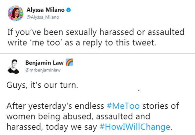 Twitter/@Alyssa_Milano | Twitter/@mrbenjaminlaw Após o sucesso da campanha #MeToo, os usuários do Twitter estão respondendo com a #HowIWillChange
