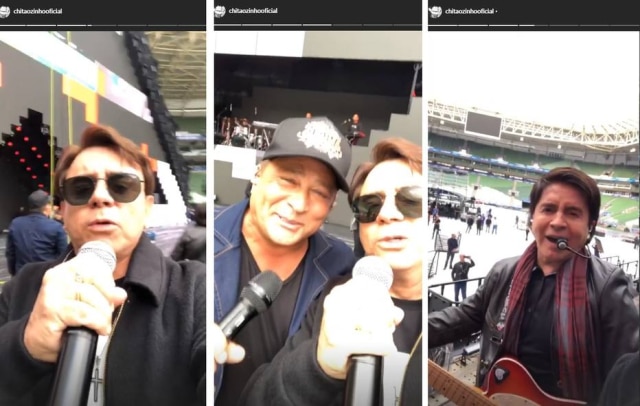 Instagram / @chitaozinhooficial Chitãozinho mostra momentos do ensaio do show dos Amigos em São Paulo ao lado de Leonardo e Xororó.