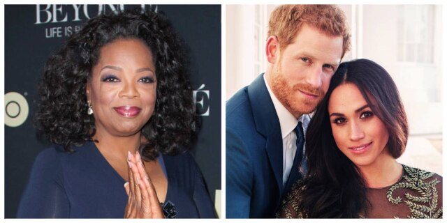 Andrew Kelly/Reuters | Cortesia do Kensington Palace via Reuters A apresentadora Oprah Winfrey e o casal Meghan Markle e príncipe Harry.