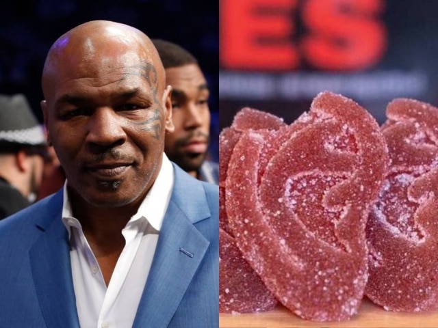 Steve Marcus/Reuters e Instagram/@itstyson20 Pugilista Mike Tyson está vendendo balas de goma de maconha com o formato de orelha mordida.