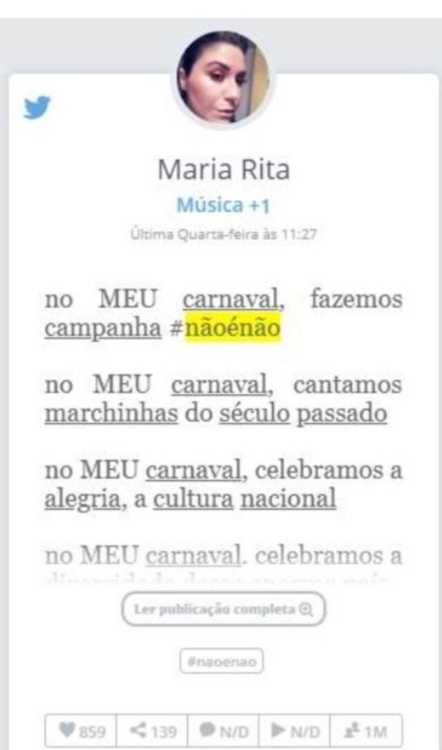 Divulgação A cantora Maria Rita também entrou na campanha 'Não é Não' durante o carnaval 2019.