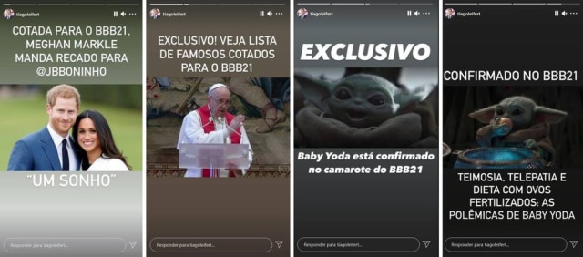 Instagram / @tiagoleifert Postagem de Tiago Leifert ironizando 'lista de famosos do 'BBB 21''