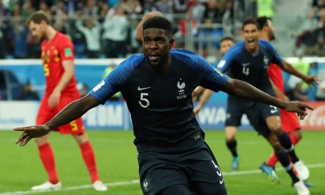 Reuters/Lee Smith Samuel Umtiti foi decisivo ao marcar o gol que garantiu a vitória da França sobre a Bélgica, por 1 x 0, nas semifinais da Copa.