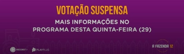 Reprodução do site de 'A Fazenda' / R7 Anúncio de que a votação da Roça de 'A Fazenda' foi suspensa