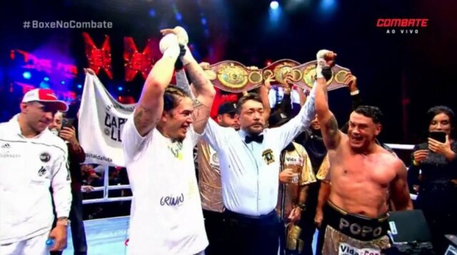 Reprodução/Combate A luta entre Whindersson Nunes e Popó terminou em empate, mesmo com o ex-pugilista dominando o combate.