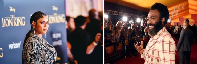 Matt Winkelmeyer / Getty Images / AFP Beyoncé e Donald Glover durante cerimônia 'Red Carpet' de 'O Rei Leão', em Hollywood, na Califórnia.