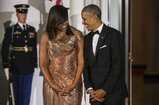 Al Drago/The New York Times Michelle Obama usou vestido Versace em seu último jantar de Estado