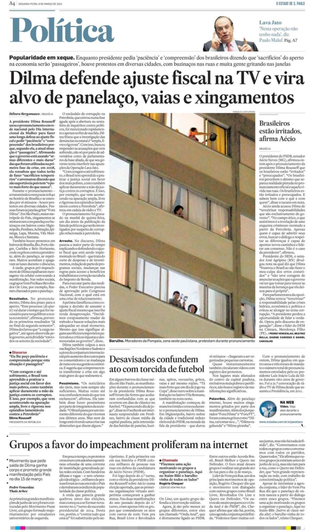 Acervo Estadão Panelaço contra Dilma Rousseff em 2015