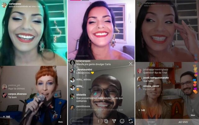 Capturas de tela cedidas por Carla Vanez e Pedro Souza Sarau Fique em Casa em live do Instagram.