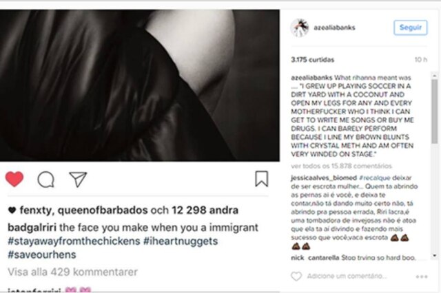 Reprodução/Instagram Print que Azealia Banks fez do post de Rihanna.
