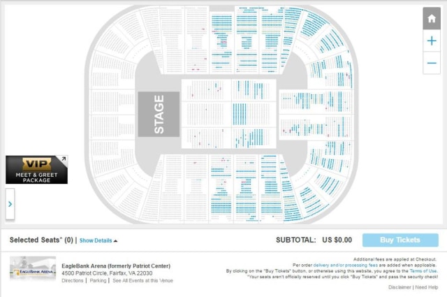 Reprodução/TicketMaster No dia 29 de julho, o EagleBank Arena, em Fairfax, Virgínia, recebe a girlband mas, pelo visto, a casa não estará cheia como poderia.