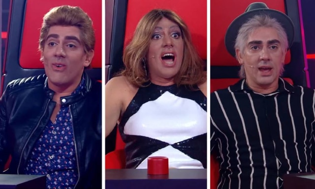 Reprodução de 'Se Joga' (2019) / Globo Marcelo Adnet imitando Michel Teló, Ivete Sangalo e Lulu Santos no 'The Fake Brasil', paródia do 'The Voice Brasil'.