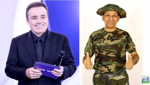 Reprodução de 'A Praça é Nossa' (2019) / SBT O apresentador Gugu Liberato e o humorista Rapadura.