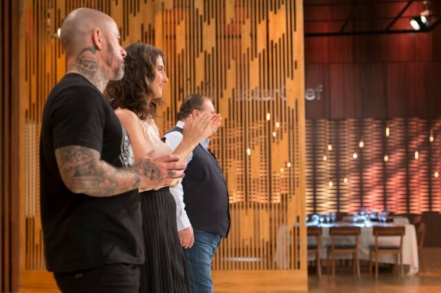 Divulgação|Band Henrique Fogaça, Paola Carosella e Henrique Fogaça nas gravações do reality da Band