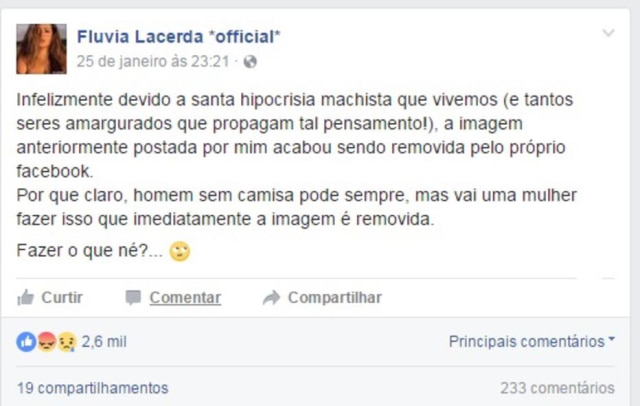 Reprodução/Facebook Post da modelo Fluvia Lacerda.