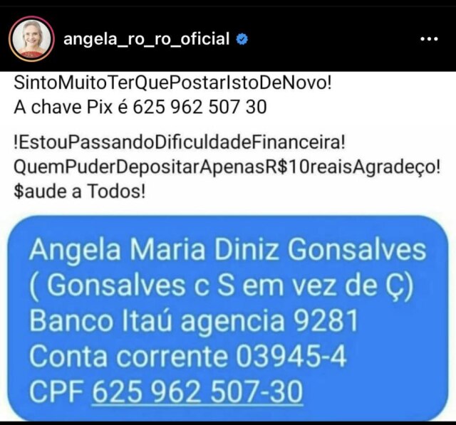 Instagram/@angela_ro_ro_oficial Perfil da cantora Angela Ro Ro no Instagram