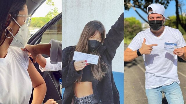 Reprodução Instagram / @juliette @thaisbraz @afiune_caio Juliette Freire, Thais Braz e Caio Afiune comemoram a vacina contra covid-19 nas redes socias