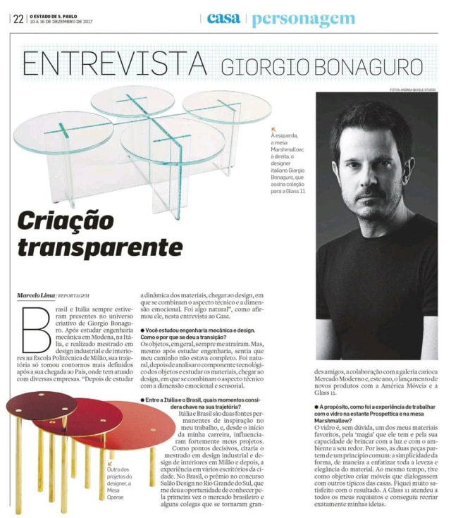 Reprodução Na entrevista da semana, Giorgio Bonaguro conta sua trajetória e o trabalho com o vidro