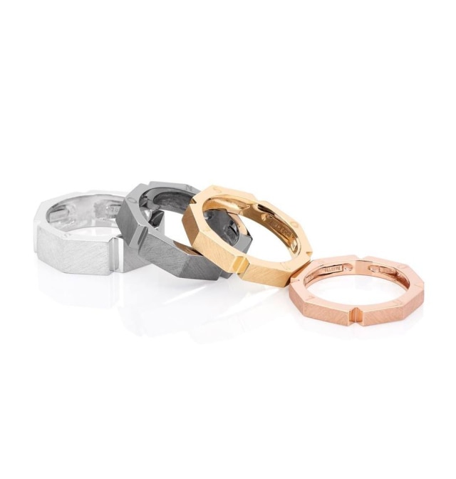 Divulgação Talento Os anéis (em ouro branco, ouro branco com banho de ródio, ouro amarelo e ouro rosa) da coleção de joias masculinas Cardeal, da Talento