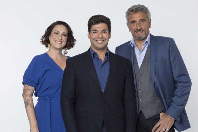 Antonio Chahestian / Record TV / Divulgação Ailin Aleixo, Felipe Bronze e Emmanuel Bassoleil, do 'Top Chef'