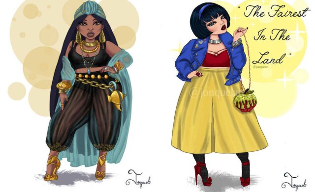 Reprodução/Instagram Jasmine e Branca de Neve estão entre as personagens que ganharam silhueta plus size