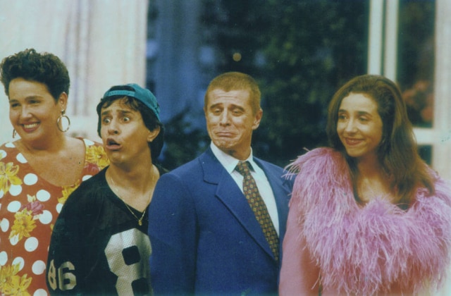J.F. Diorio / Estadão Claudia Jimenez, Tom Cavalcante, Miguel Falabella e Marisa Orth em cena de 'Sai de Baixo'