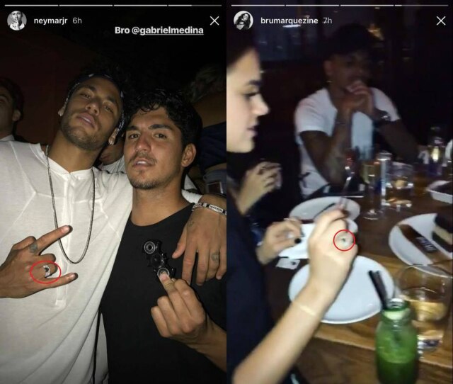 Instagram/ @neymarjr | Instagram/ @brumarquezine Ambos usaram o anel no dedo anelar direito