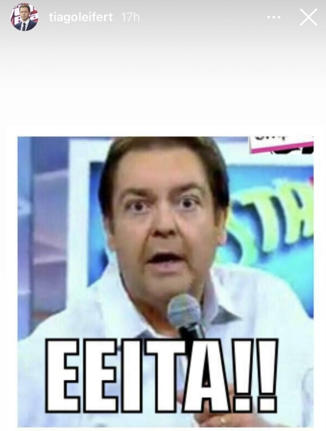 Instagram/@tiagoleifert Tiago Leifert publica meme de Faustão após ser anunciado como substituto do colega no próximo domingo