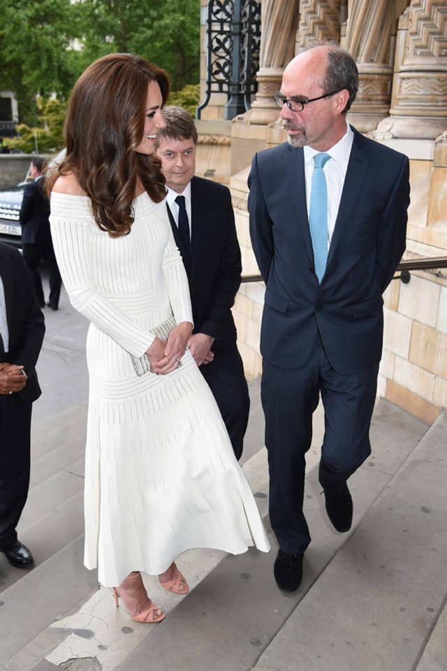Divulgação A Duquesa de Cambridge usou vestido Barbara Casasola e sapatos Schutz.