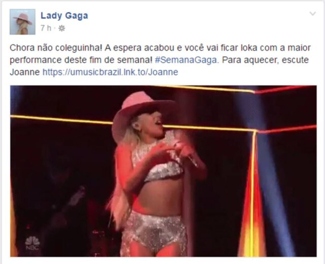 Reprodução/Facebook Lady Gaga