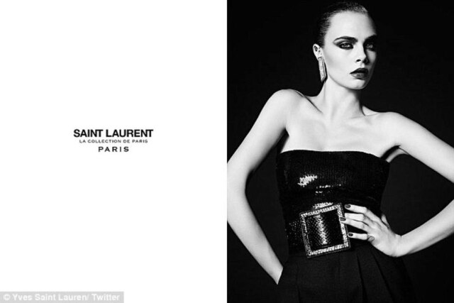Divulgação A modelo Cara Delevingne posa para uma campanha recente da grife YSL