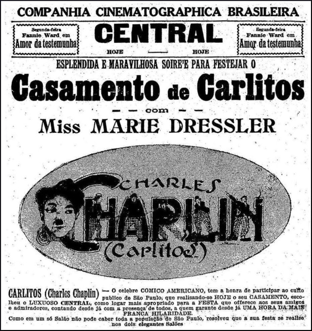 Acervo/Estadão Cartaz de O Casamento de Carlitos, no Estadão de 13/9/1918