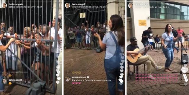 Instagram / @ivetesangalo Ivete Sangalo encontra fãs e faz show em frente a seu prédio.