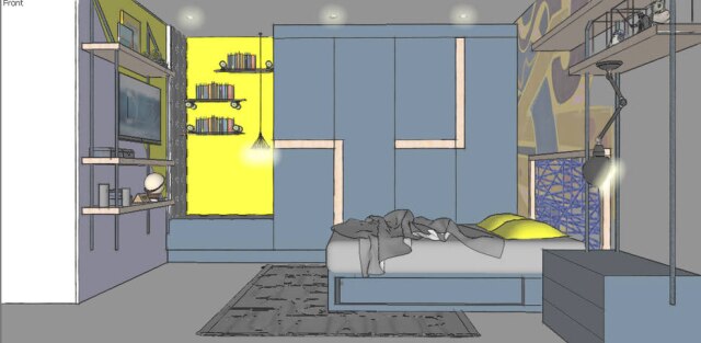 Patricia Penna Arquitetura & Design Plano geral do projeto, criado para jovem com elementos lúdicos