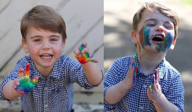 Instagram / @kensingtonroyal Fotos mostraram o Príncipe Louis brincando com tinta