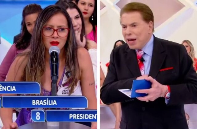 Reprodução de 'Programa Silvio Santos' (2018) / SBT Gecileide no momento em que tem pedido de abraço negado por Silvio Santos.