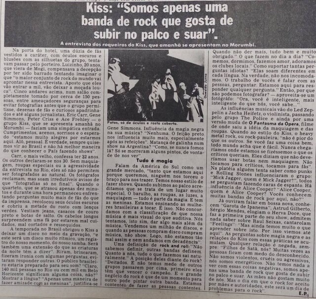 Acervo Estadão Reportagem do Jornal da Tarde sobre o Kiss no Brasil em 1983.