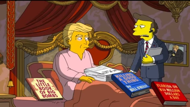 Reprodução/ The Simpsons/ Animation on Fox Trump, no episódio, usa um cachorro na cabeça como peruca