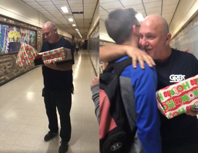 Facebook/kenna.hermanson Brian Junk ficou surpreso com o presente