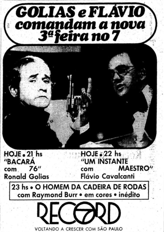 Acervo / Estadão Anúncio do programa 'Bacará com 76', estrelado por Ronald Golias, veiculado no jornal O Estado de S. Paulo em 11 de maio de 1976.