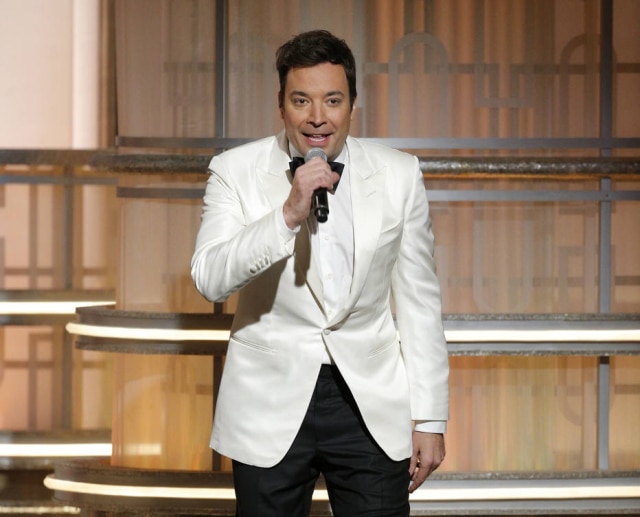 Paul Drinkwater/NBC via AP Jimmy Fallon fez piadas com Donald Trump no Globo de Ouro.