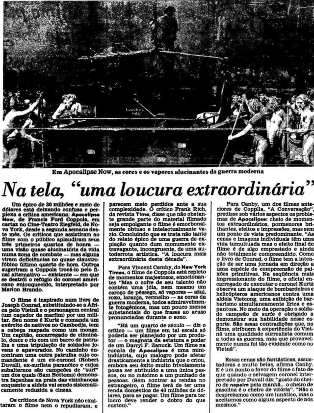 Acervo Estadão Texto sobre o filme Apocalipse Now em 29/8/1979.