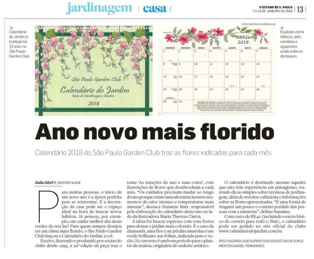 Reprodução Calendário 2018 do Sao Paulo Garden Club traz as flores indicadas para cada mês
