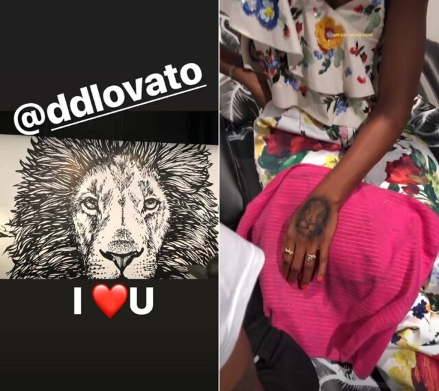 Instagram / @kellyrowland Cantora fez tatuagem temporária em homenagem à Demi Lovato.