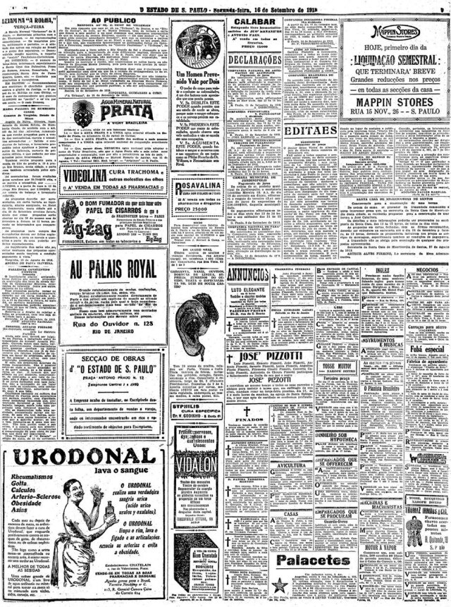 Acervo/Estadão O Estado de S.Paulo - 16/9/1918