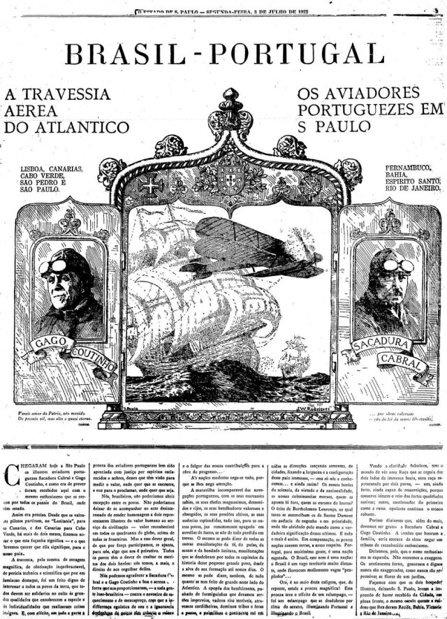 Acervo Estadão Os aviadores Sacadura Cabral e Gago Coutinho em São Paulo no Estadão de 3/7/1922